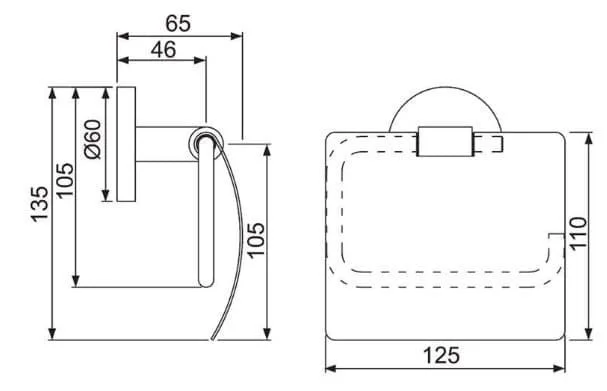 Bản vẽ kỹ thuật móc treo giấy vệ sinh mạ than chì Ấn Độ Jaquar ACN-GRF-1153S