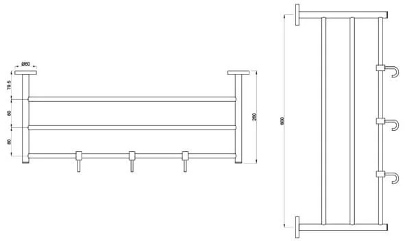 Bản vẽ kỹ thuật vắt khăn giàn mạ đen chrome Ấn Độ Jauqar ACN-BCH-1181FHS