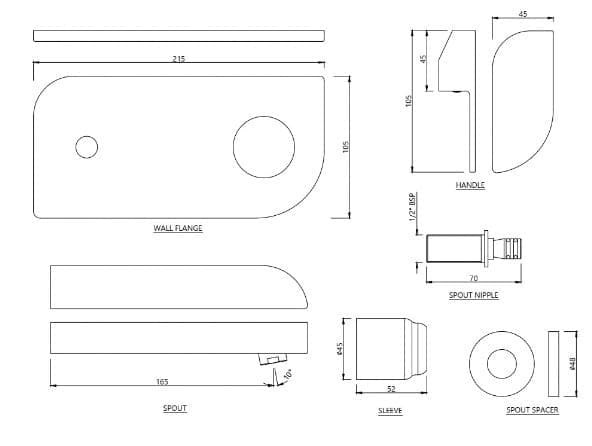 Bản vẽ kỹ thuật mặt nạ vòi lavabo nóng lạnh âm tường mạ chrome Jaquar LAG-CHR-91233NK