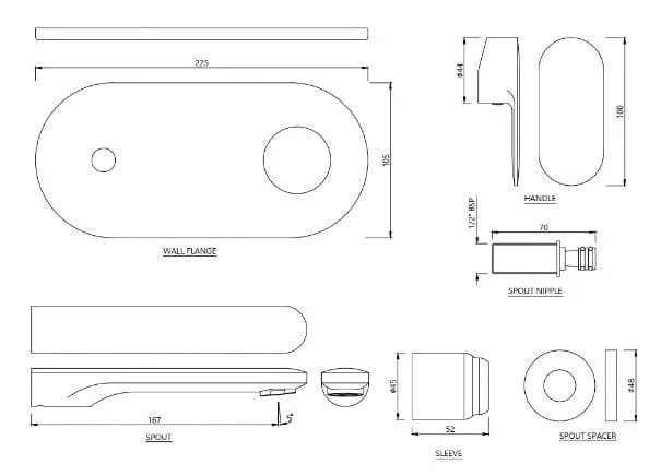 Bản vẽ kỹ thuật mặt nạ vòi lavabo nóng lạnh âm tường mạ đồng cổ Jaquar OPP-ACR-15233NKPM