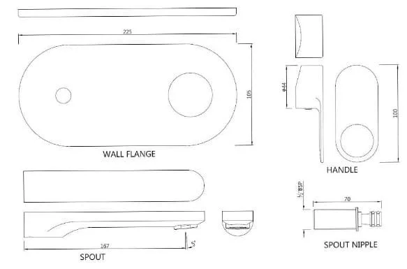 Bản vẽ kỹ thuật mặt nạ vòi lavabo nóng lạnh âm tường mạ đen chrome Jaquar ORP-BCH-10233NKPM
