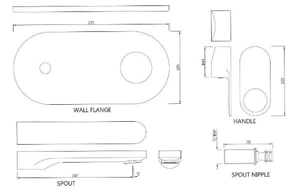 Bản vẽ kỹ thuật mặt nạ vòi lavabo nóng lạnh âm tường mạ than chì Jaquar ORP-GRF-10233NKPM