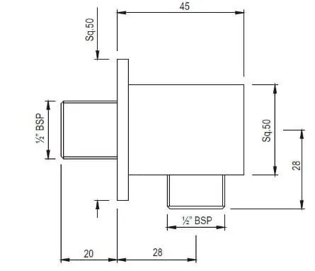 Bản vẽ kỹ thuật cút nối tường mạ đồng đỏ Jaquar SHA-BGP-1195S