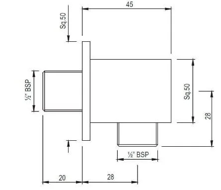 Bản vẽ kỹ thuật cút nối tường mạ vàng sáng Jaquar SHA-GBP-1195S