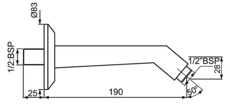 Bản vẽ kỹ thuật tay sen đúc gắn tường mạ đen mờ Jaquar SHA-BLM-483