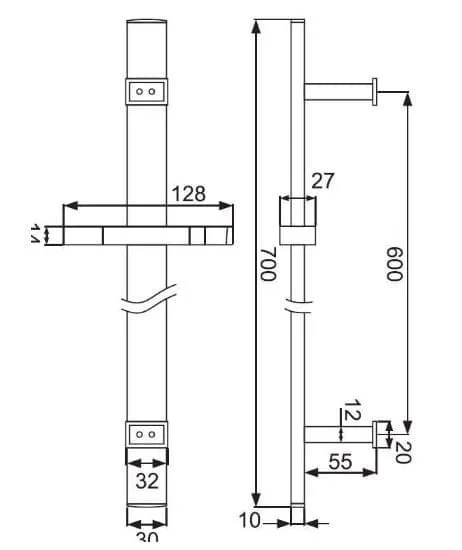 Bản vẽ kỹ thuật thanh trượt sen tắm mạ đồng cổ Jaquar SHA-ABR-1183