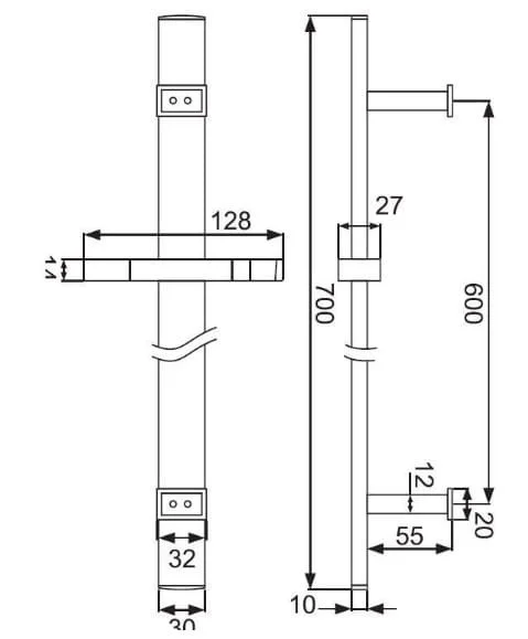 Bản vẽ kỹ thuật thanh trượt sen tắm mạ vàng sáng Jaquar SHA-GBP-1183