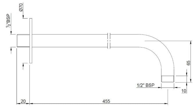 Bản vẽ kỹ thuật thanh nối bát sen âm tường mạ chrome Jaquar SHA-CHR-479L300S