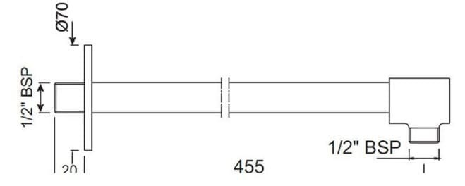 Bản vẽ kỹ thuật thanh nối bát sen âm tường mạ than chì Jaquar SHA-GRF-49483