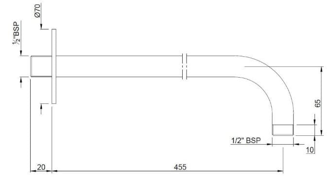 Bản vẽ kỹ thuật thanh nối bát sen âm tường mạ đồng cổ Jaquar SHA-ACR-479L450