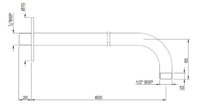 Bản vẽ kỹ thuật thanh nối bát sen âm tường mạ đồng cổ Jaquar SHA-ACR-479L600