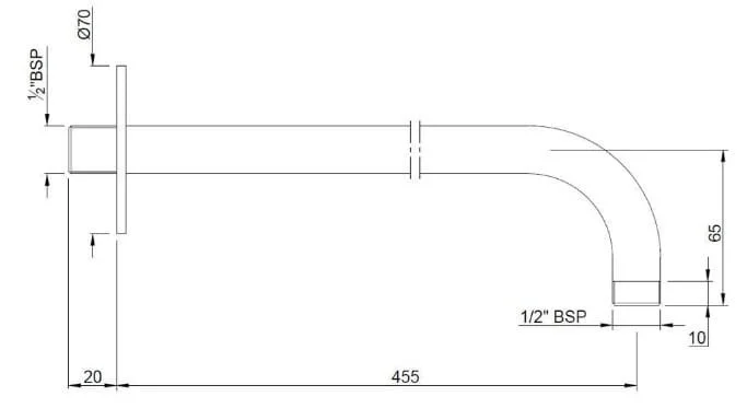 Bản vẽ kỹ thuật thanh nối bát sen âm tường mạ đen chrome Jaquar SHA-BCH-479L450