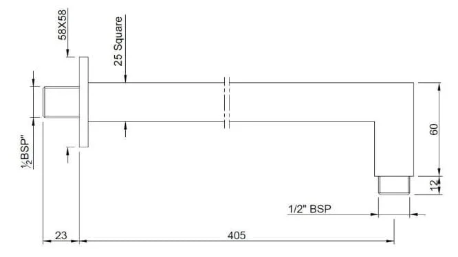 Bản vẽ kỹ thuật thanh nối bát sen âm tường mạ đen mờ Jaquar SHA-BLM-455L400