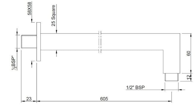 Bản vẽ kỹ thuật thanh nối bát sen âm tường mạ vàng mờ Jaquar SHA-GMP-455L600