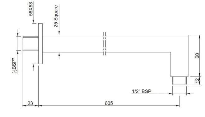 Bản vẽ kỹ thuật thanh nối bát sen âm tường mạ than chì Jaquar SHA-GRF-455L600