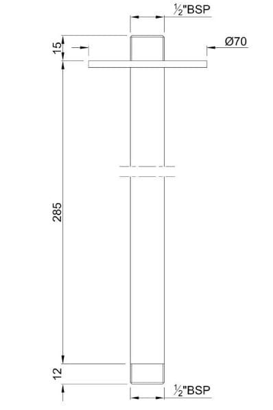 Bản vẽ kỹ thuật thanh nối bát sen gắn trần mạ đen mờ Jaquar SHA-BLM-475L280