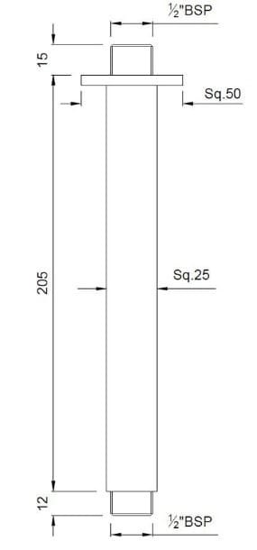 Bản vẽ kỹ thuật thanh nối bát sen gắn trần mạ chrome Jaquar SHA-CHR-457L200