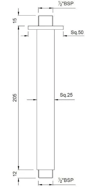 Bản vẽ kỹ thuật thanh nối bát sen gắn trần mạ than chì Jaquar SHA-GRF-457L200