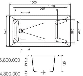 Bản vẽ kỹ thuật bồn tắm xây 1.5m màu trắng Jaquar JBT-WHT-FONT150X