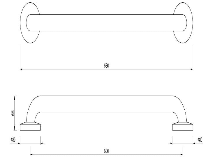 Bản vẽ kỹ thuật thanh vịn mạ chrome Jaquar WAC-SAP-BR0600CSN