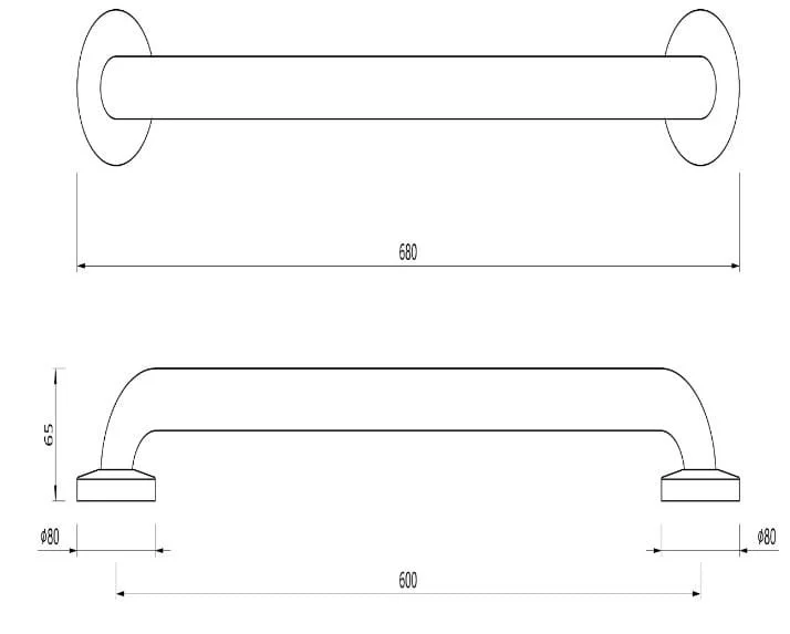 Bản vẽ kỹ thuật thanh vịn mạ chrome Jaquar WAC-SAP-BR0600CSN