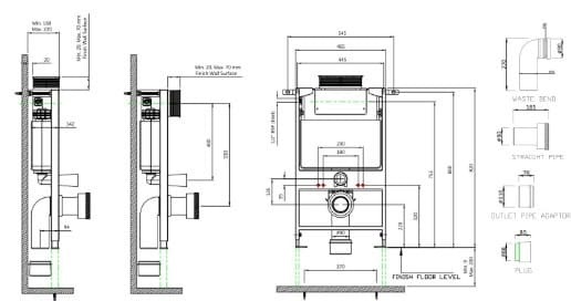Bản vẽ kỹ thuật két nước âm tường Jaquar JCS-WHT-2431FS