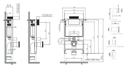 Bản vẽ kỹ thuật két nước âm tường Jaquar JCS-WHT-2431FS