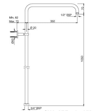 Bản vẽ kỹ thuật thân cây sen tắm mạ đồng cổ Jaquar SHA-ACR-1211NV