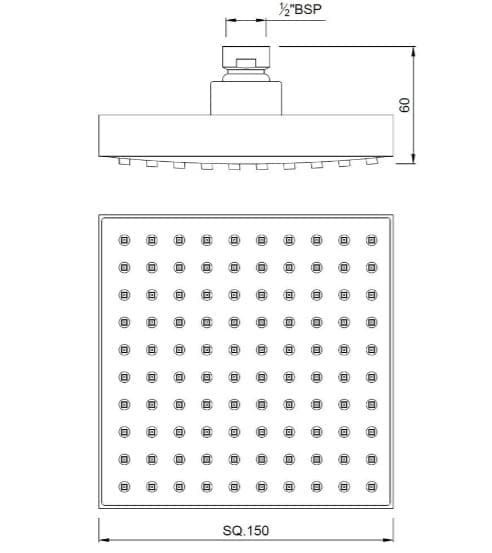 Bản vẽ kỹ thuật bát sen cây vuông một chức năng mạ chrome Jaquar OHS-CHR-35495