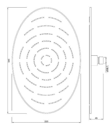Bản vẽ kỹ thuật bát sen cây hình ovan mạ đồng cổ Jaquar OHS-ACR-1635