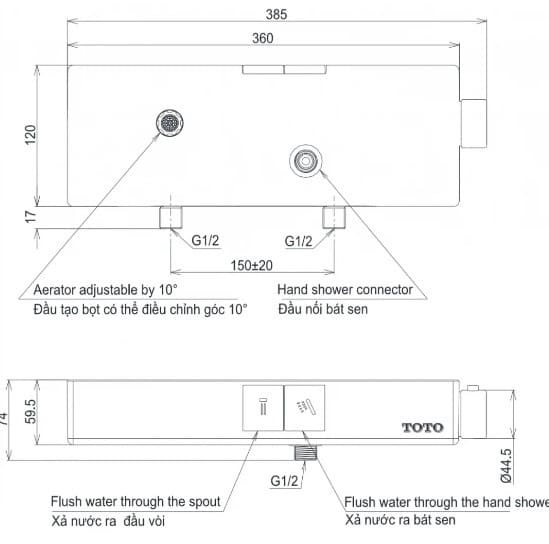 Bản vẽ kỹ thuật củ sen tắm nóng lạnh TOTO TBS06302V 