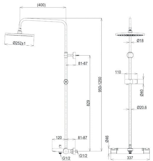 Bản vẽ kỹ thuật sen tắm cây nhiệt độ TOTO TBW11440V 