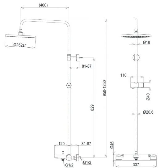 Bản vẽ kỹ thuật sen tắm cây nhiệt độ TOTO TBW11440V