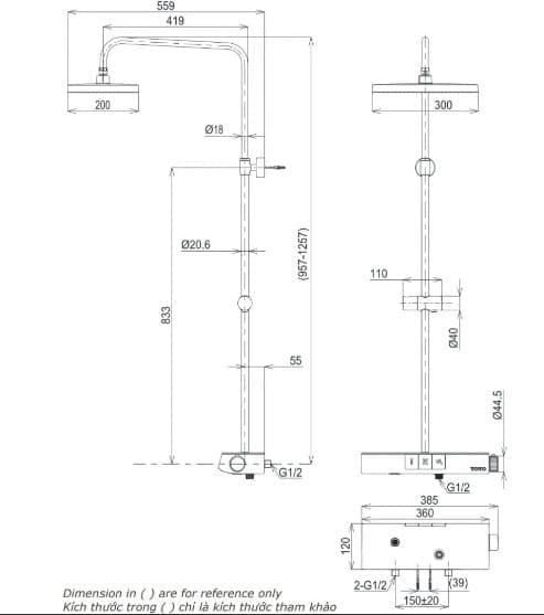 Bản vẽ kỹ thuật sen tắm cây nhiệt độ TOTO TBW11440V 