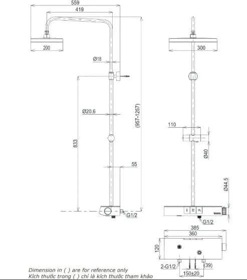 Bản vẽ kỹ thuật sen tắm cây nhiệt độ TOTO TBW11440V