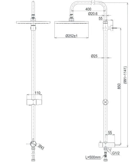 Bản vẽ Thân cây sen tắm TOTO TBW08006A