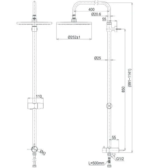 Bản vẽ Thân cây sen tắm TOTO TBW08006A