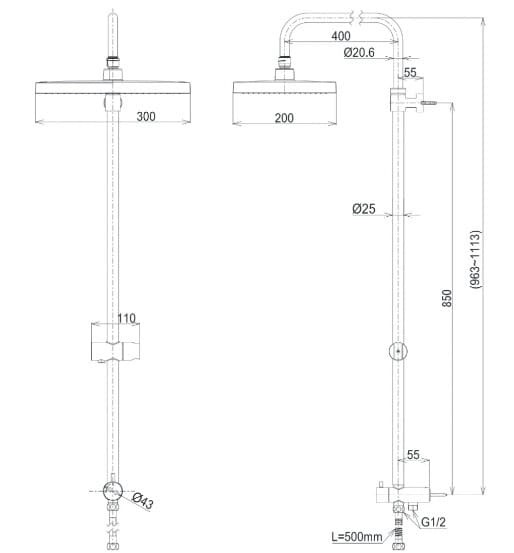 Bản vẽ Thân cây sen tắm TOTO TBW08006A
