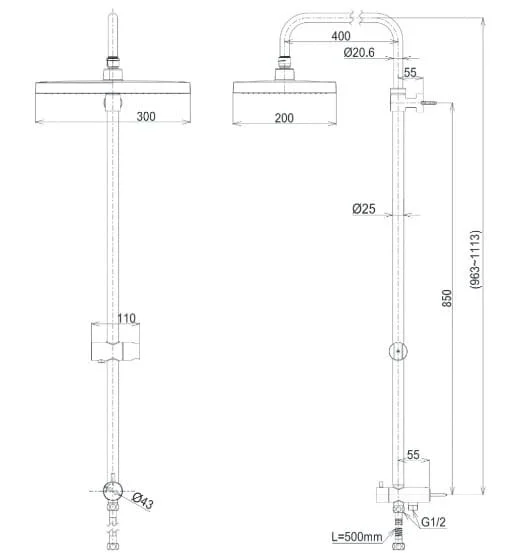 Bản vẽ Thân cây sen tắm TOTO TBW08006A