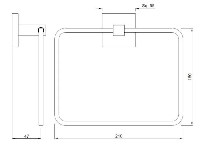 Bản vẽ kỹ thuật vòng treo khăn mạ vàng mờ Ấn Độ Jauqar ACN-GMP-1121N