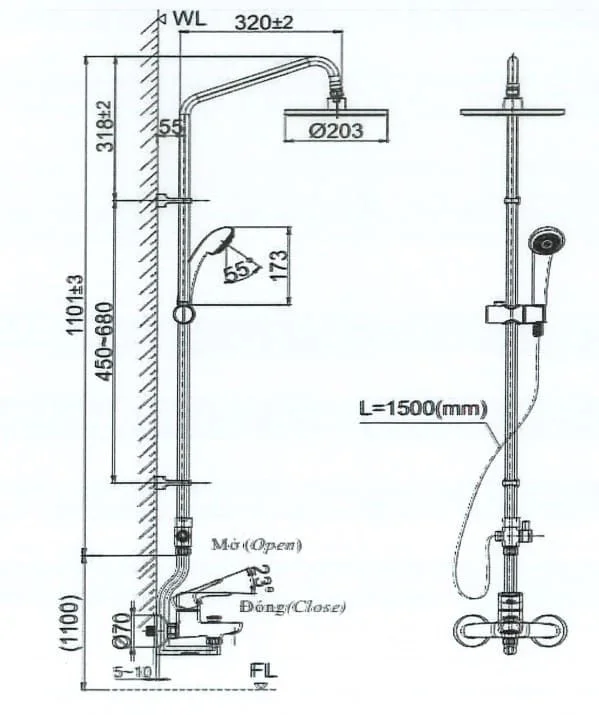 Sen tắm đứng nóng lạnh INAX BFV-1115S