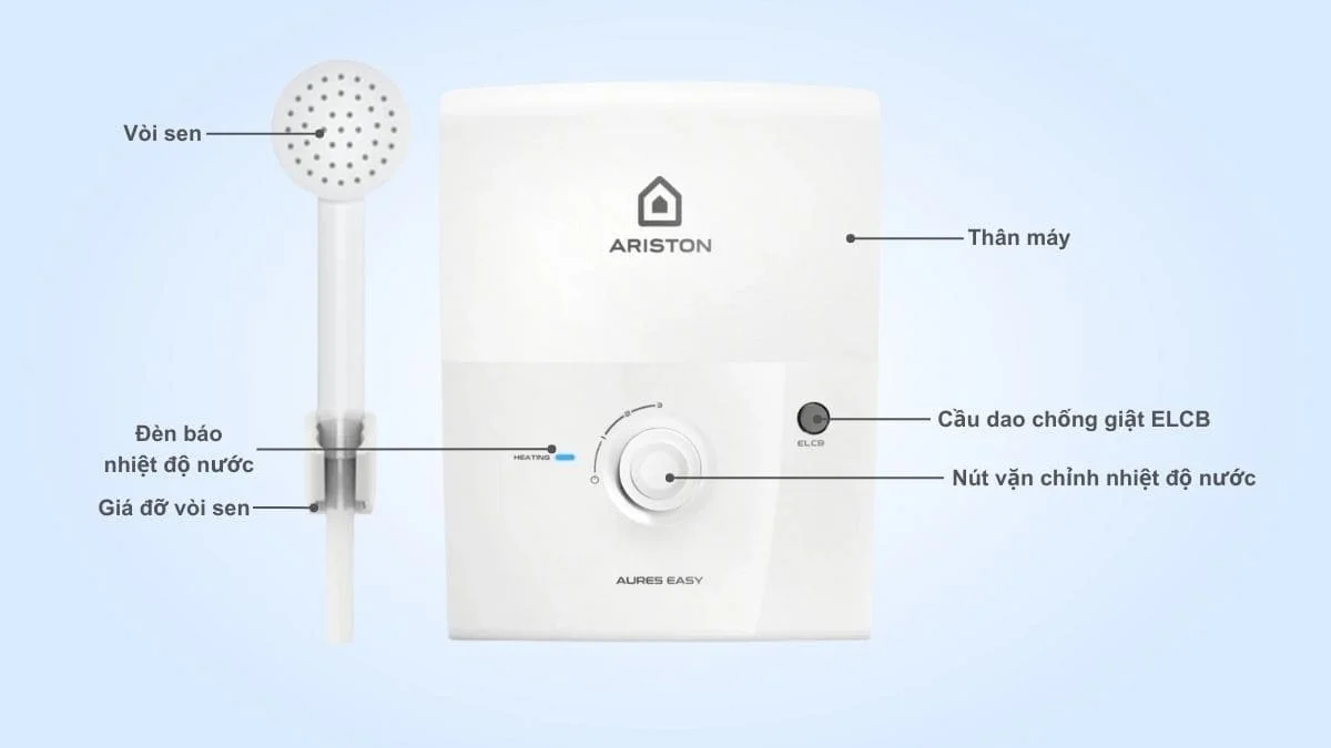 Bình nước nóng trực tiếp Ariston Aures Easy 3.5 ( không bơm )