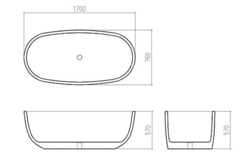 Bản vẽ kỹ thuật bồn tắm đặt sàn đá nhân tạo Clara CBT-130 1.7m