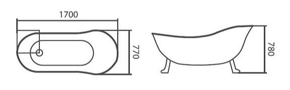 Bản vẽ kỹ thuật bồn tắm đặt sàn có chân Clara CBT-144G