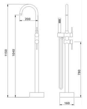 Bản vẽ kỹ thuật Sen bồn tắm đặt sàn Clara CF-45358b