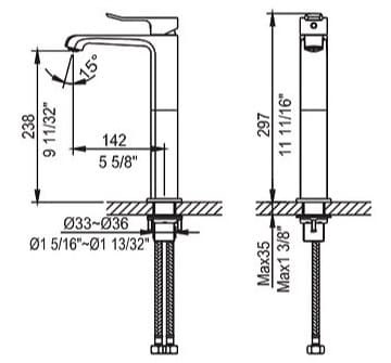 Bản vẽ kỹ thuật vòi Chậu Lavabo Nóng Lạnh Thân Cao Clara CF-84352BG