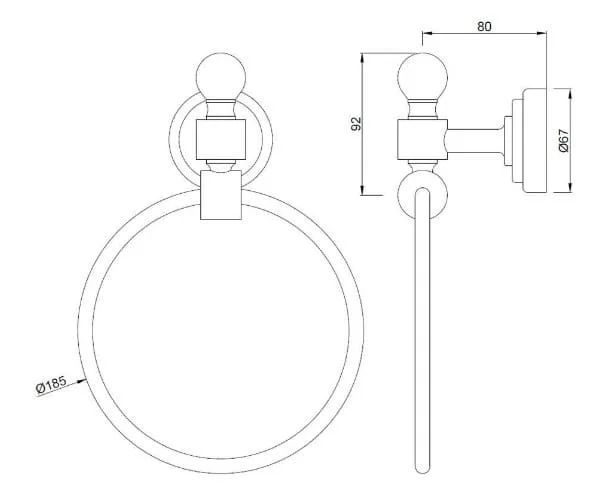 Bản vẽ kỹ thuật vòng treo khăn mạ vàng mờ Ấn Độ Jauqar ACN-GMP-1121N