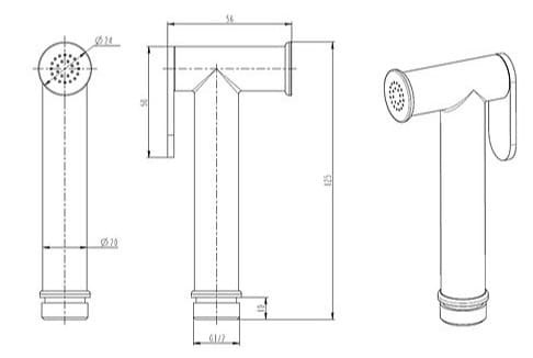 Bản vẽ kỹ thuật vòi xịt Toilet Clara CFF-14