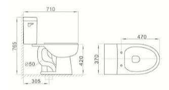 Bản vẽ kỹ thuật Bồn cầu 1 khối nắp rơi êm Clara CT-142ES 