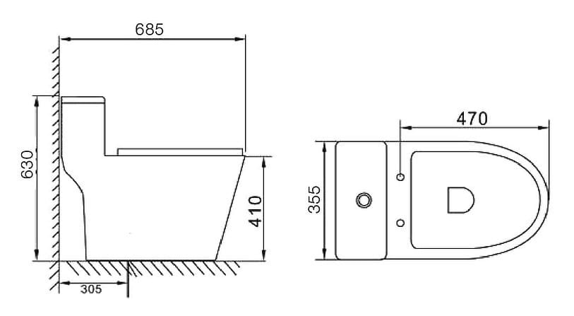 Bản vẽ kỹ thuật Bồn cầu 1 khối nắp rơi êm Clara CT-142ES 